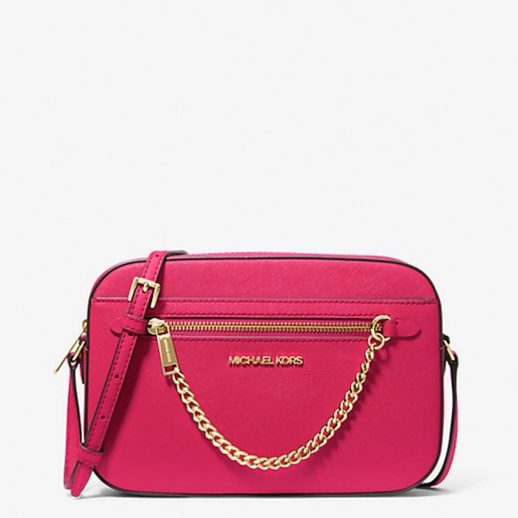 MICHAEL KORS 
Jet Set Large Saffiano Leather Crossbody Bag ELECTRIC PINK COLOR - Picture 2 of 15